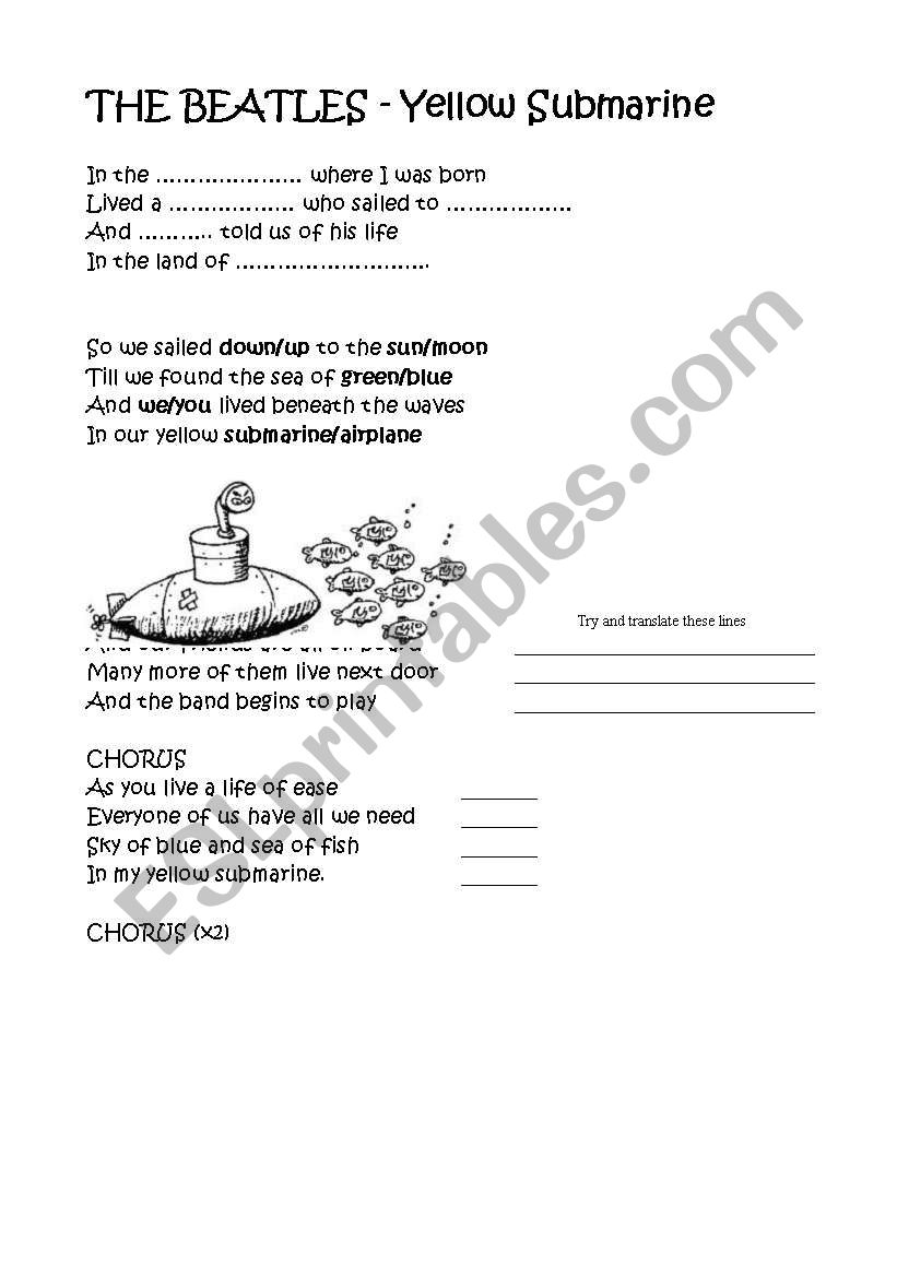 Yellow submarine worksheet