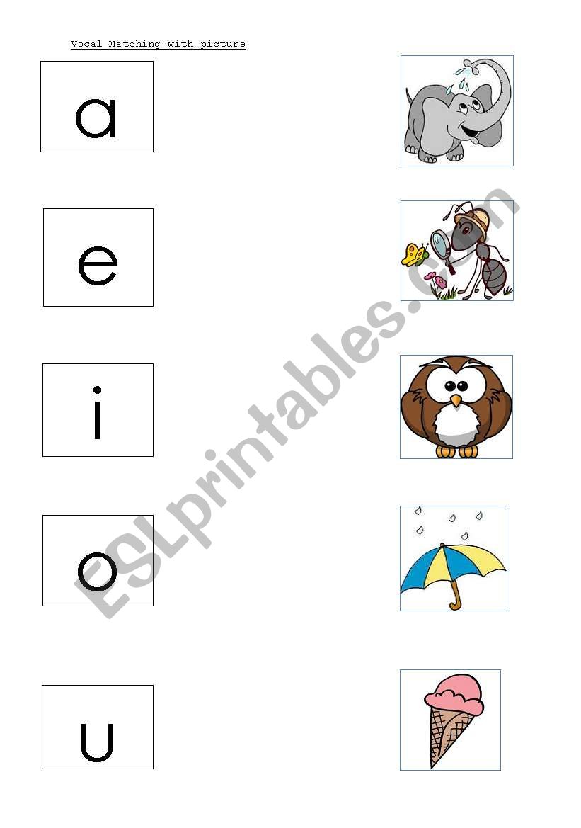 vocal matching with picture worksheet