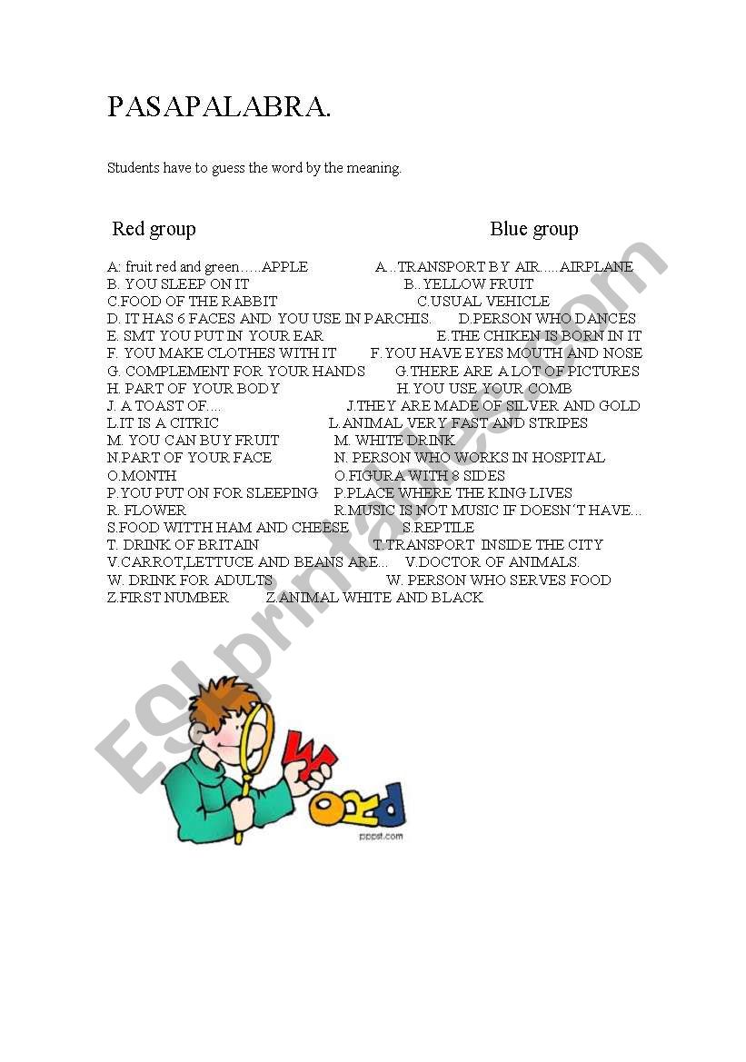 vocabulary game worksheet
