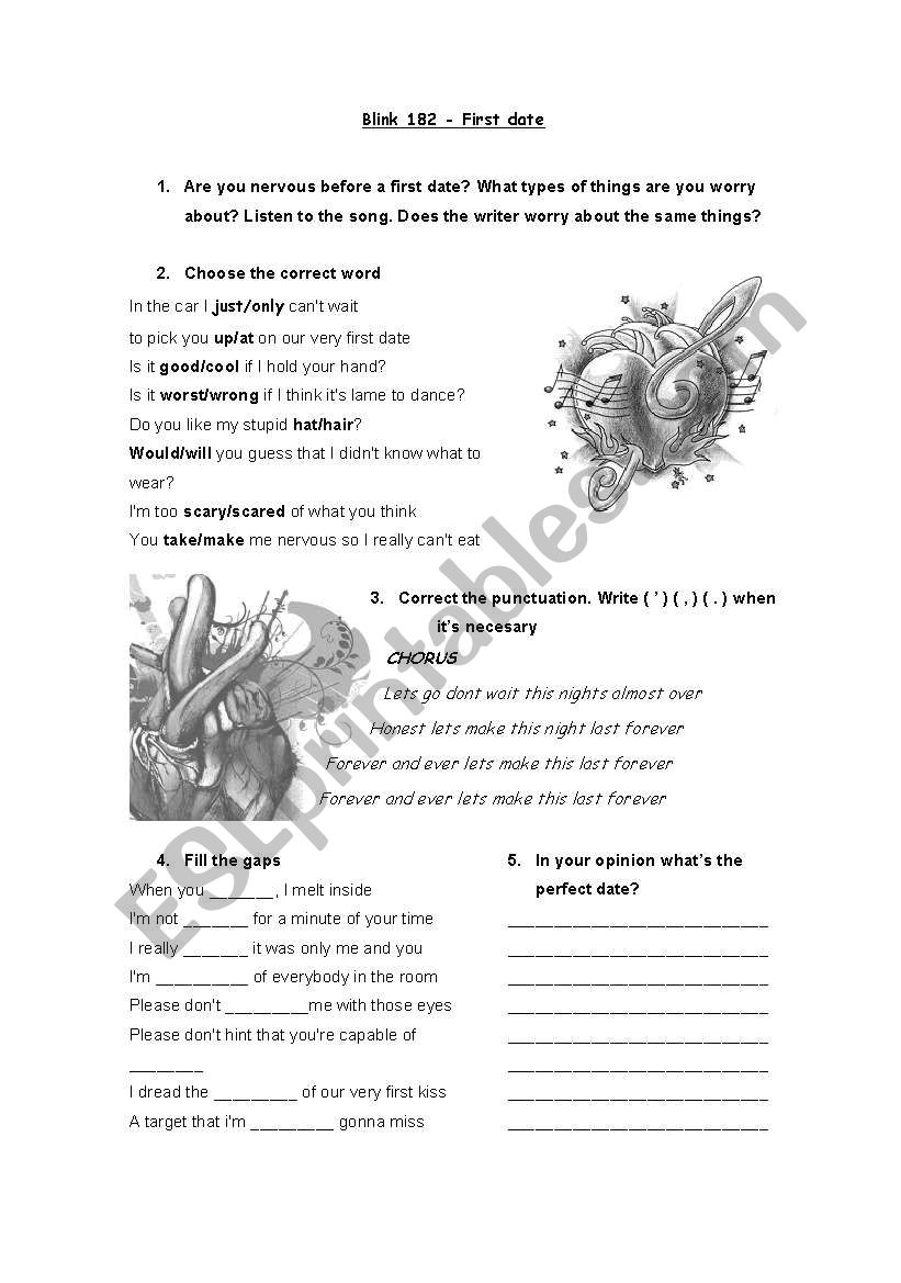 First date - blink 182 worksheet