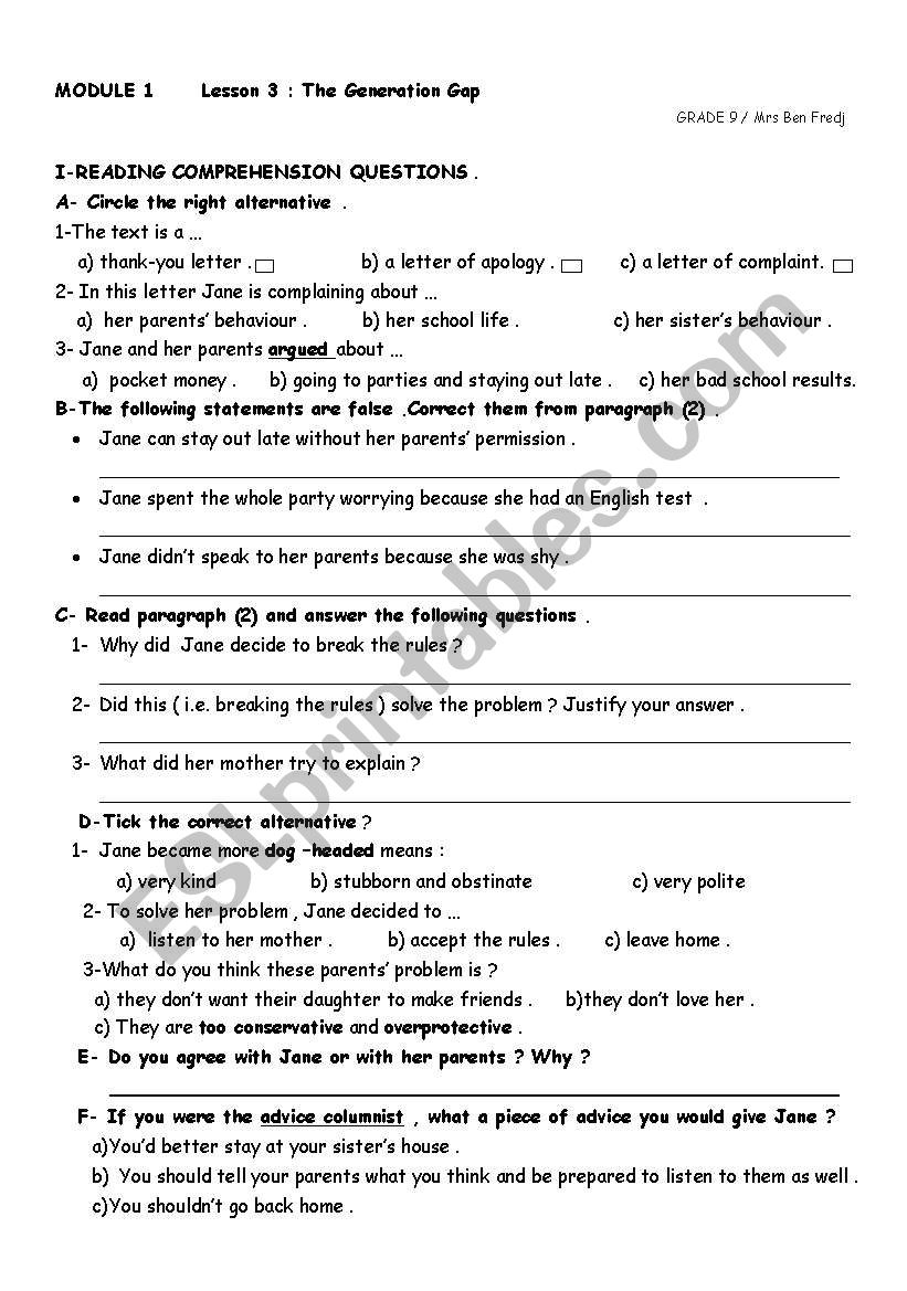 module 1 Lesson 3 Generation Gap 