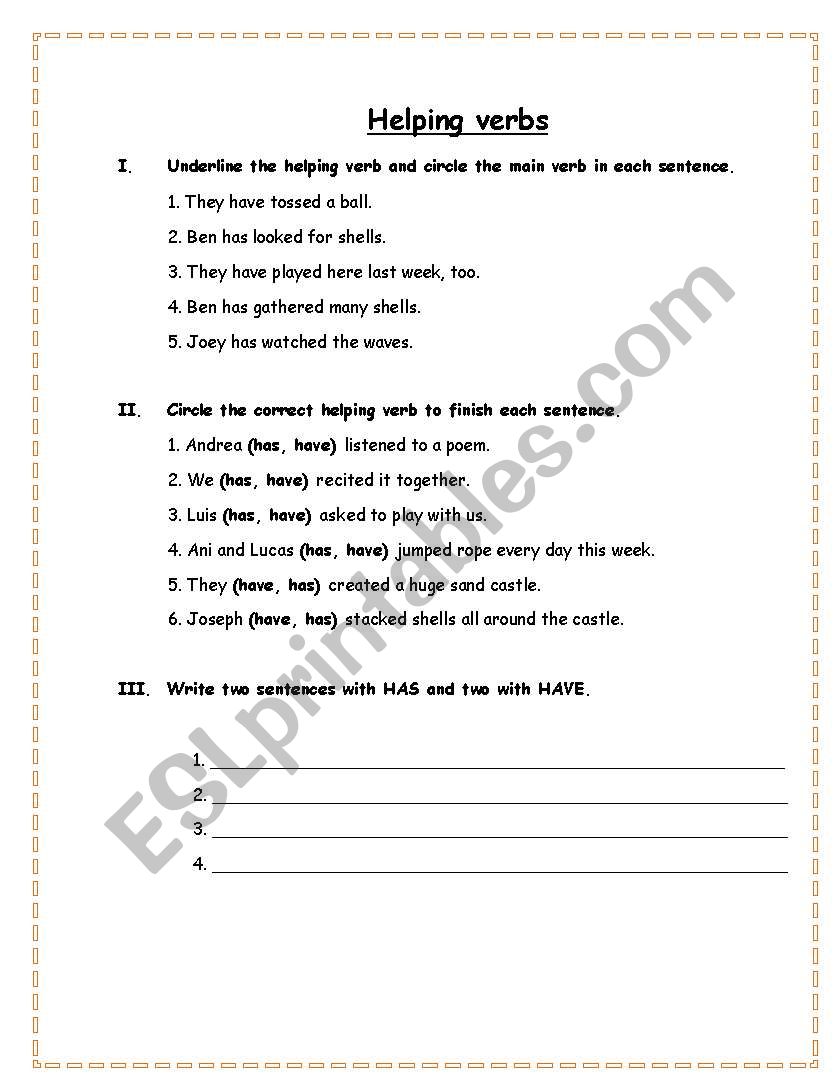 Helping Verbs worksheet