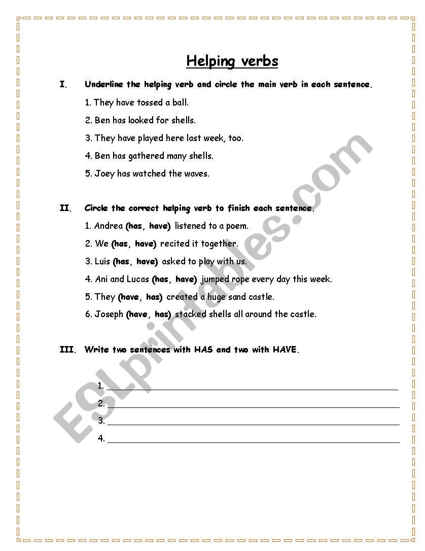 Helping Verbs worksheet