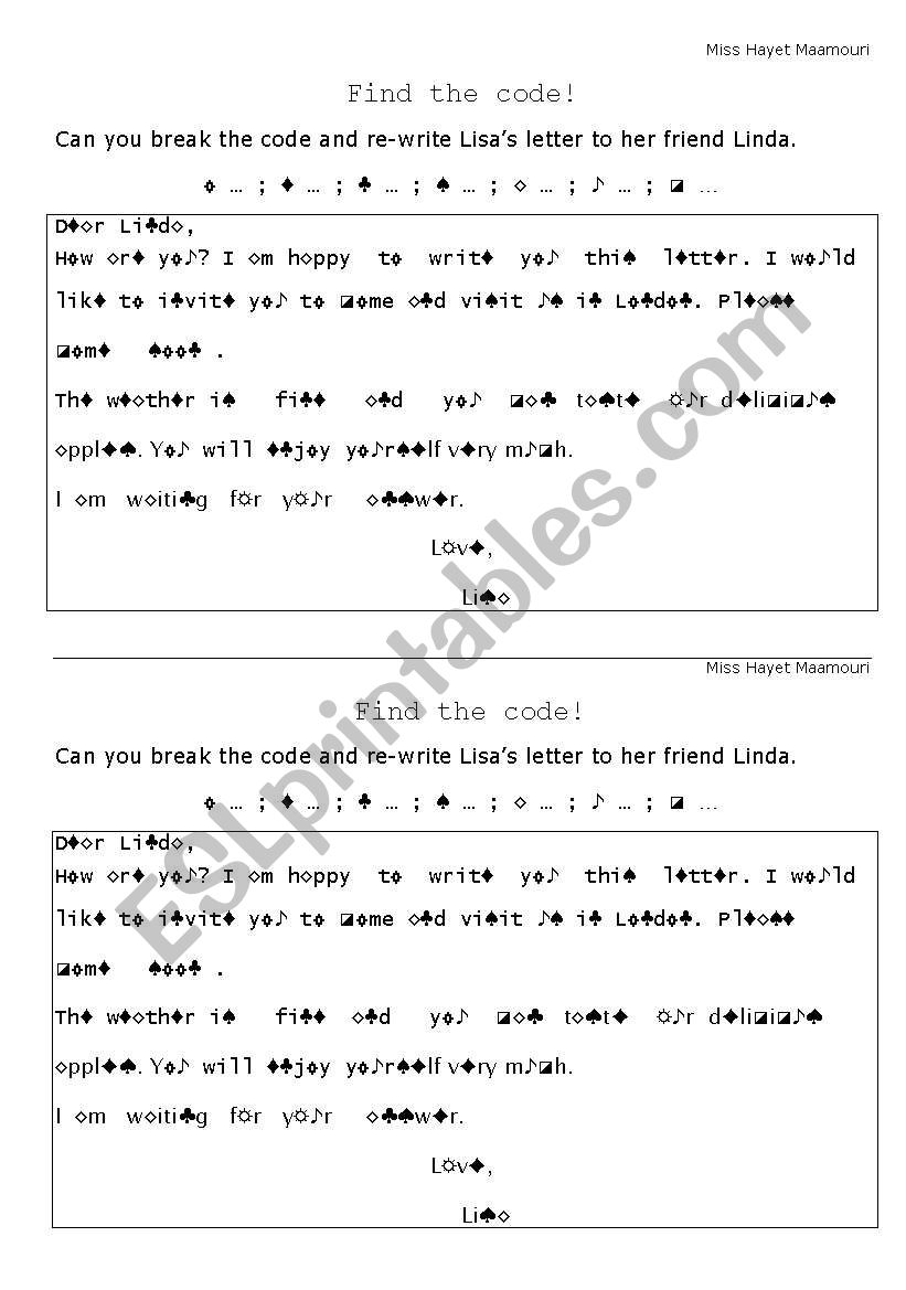 Break the code! worksheet