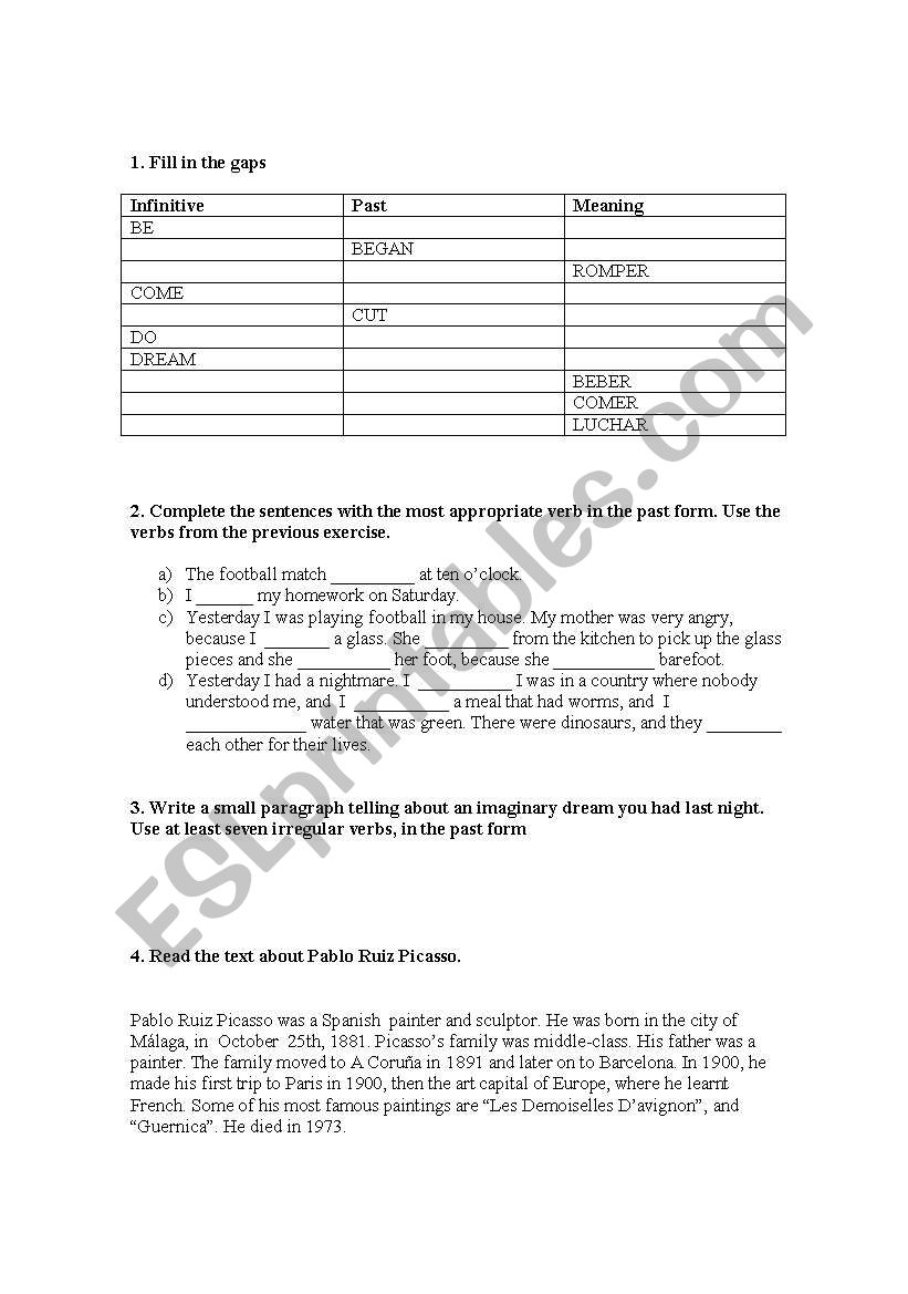 MY FIRST IRREGULAR VERBS worksheet