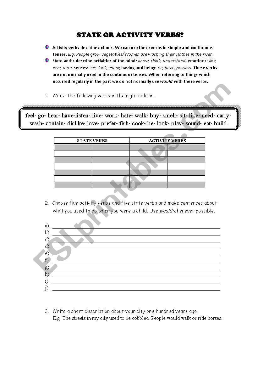 state and activity verbs worksheet