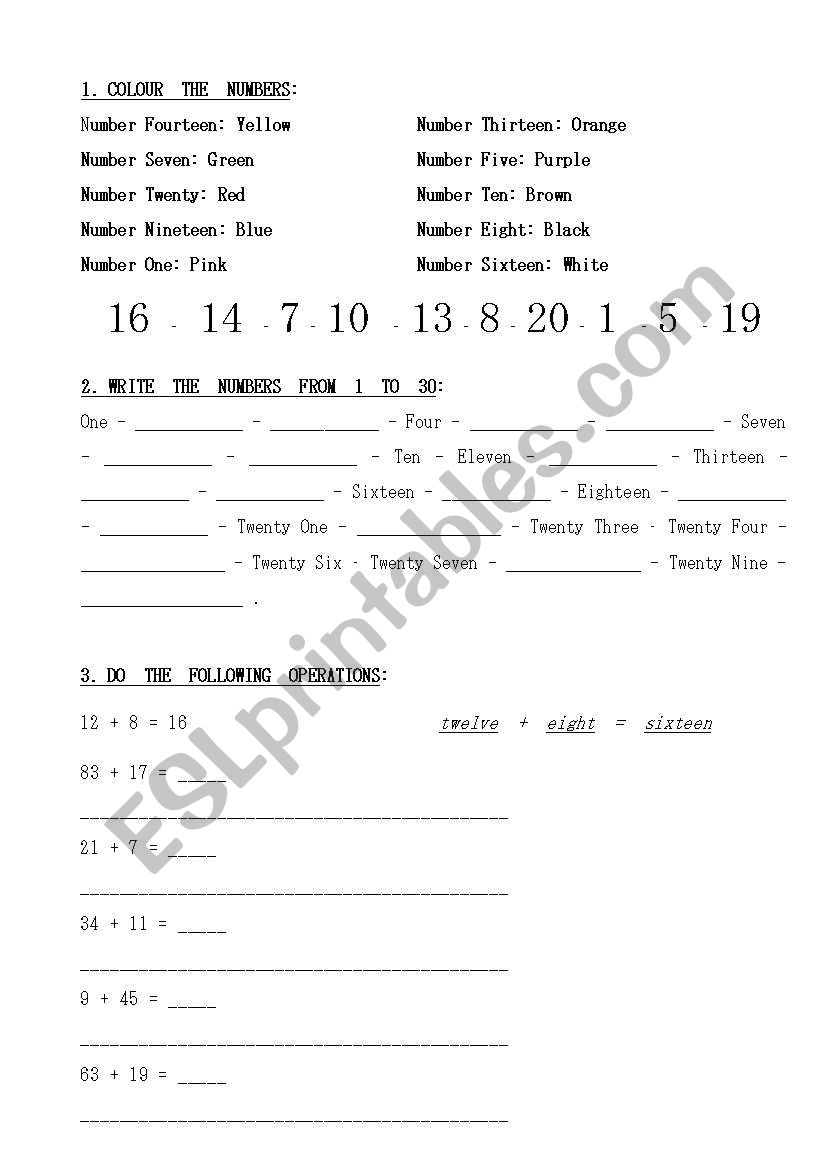 Numbers from 1 to 100 worksheet