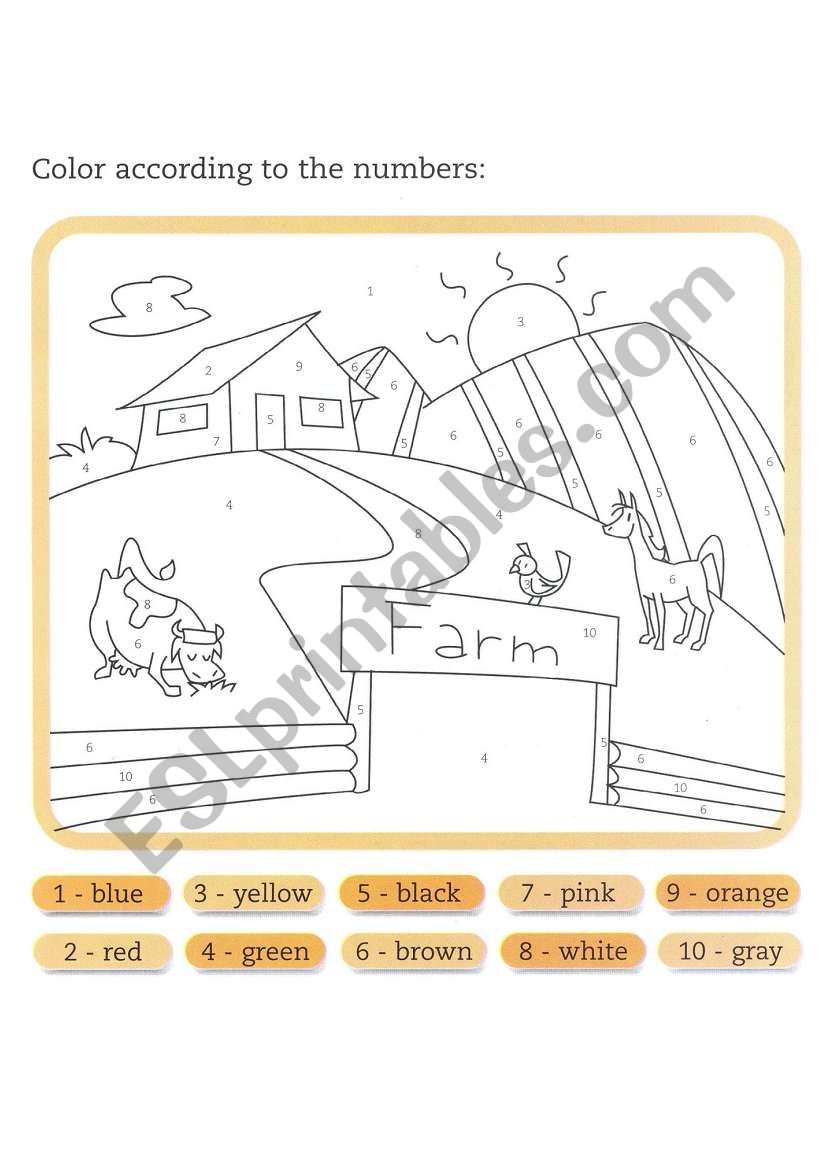 Coloring according to the numbers - ESL worksheet by vanessaboli