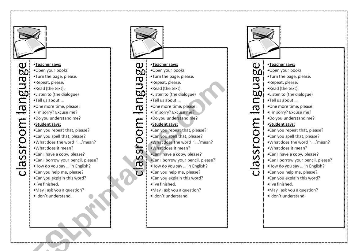 classroom language bookmarks 2