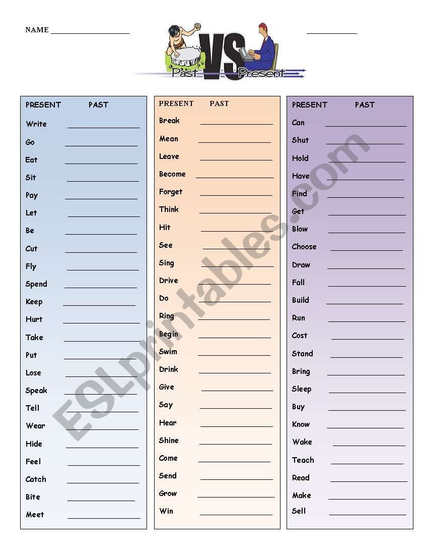 IRREGULAR VERBS IN THE PAST worksheet