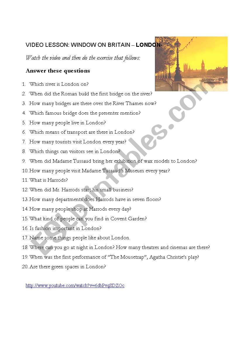 VIDEO LESSON LONDON -INTRO- worksheet