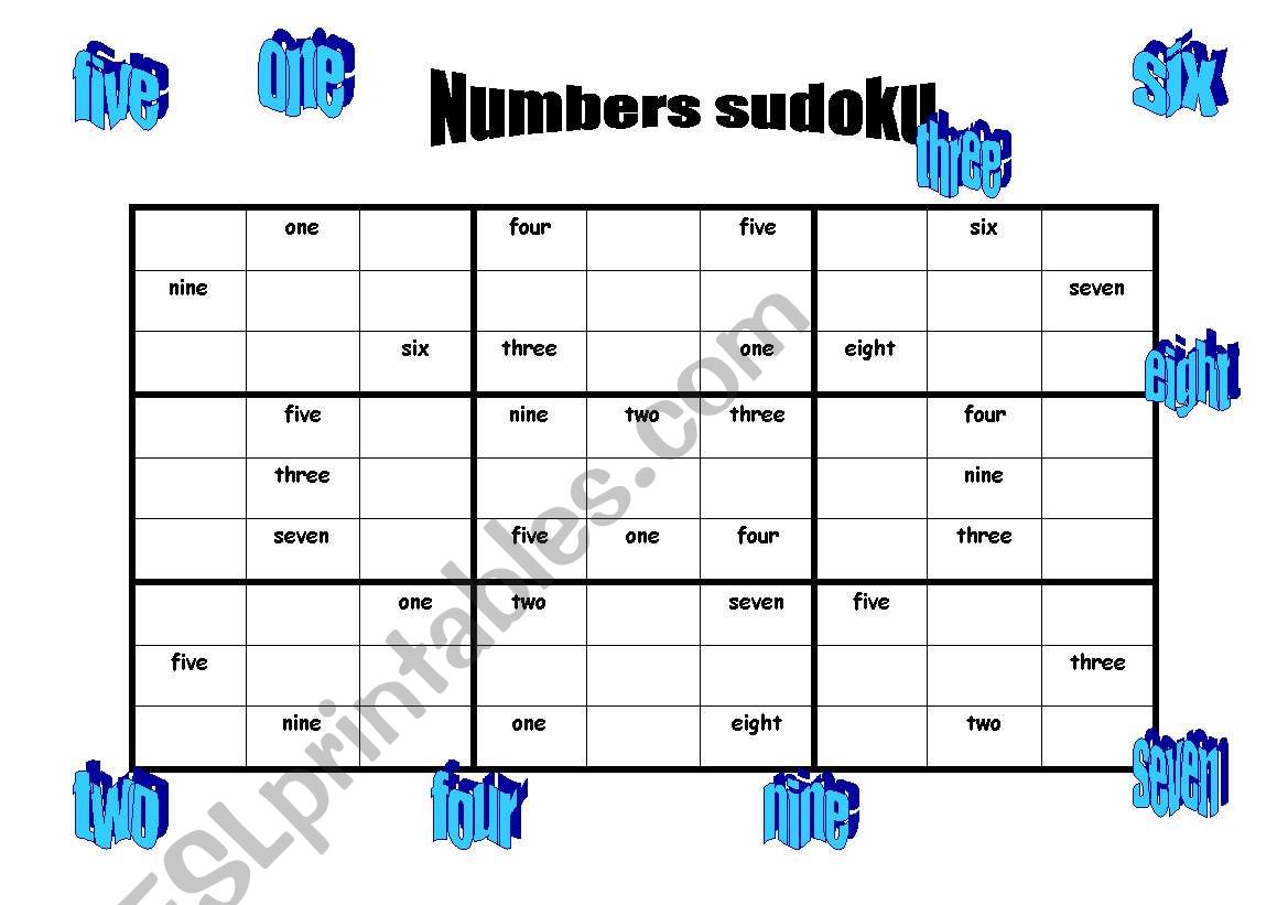 Numbers sudoku worksheet