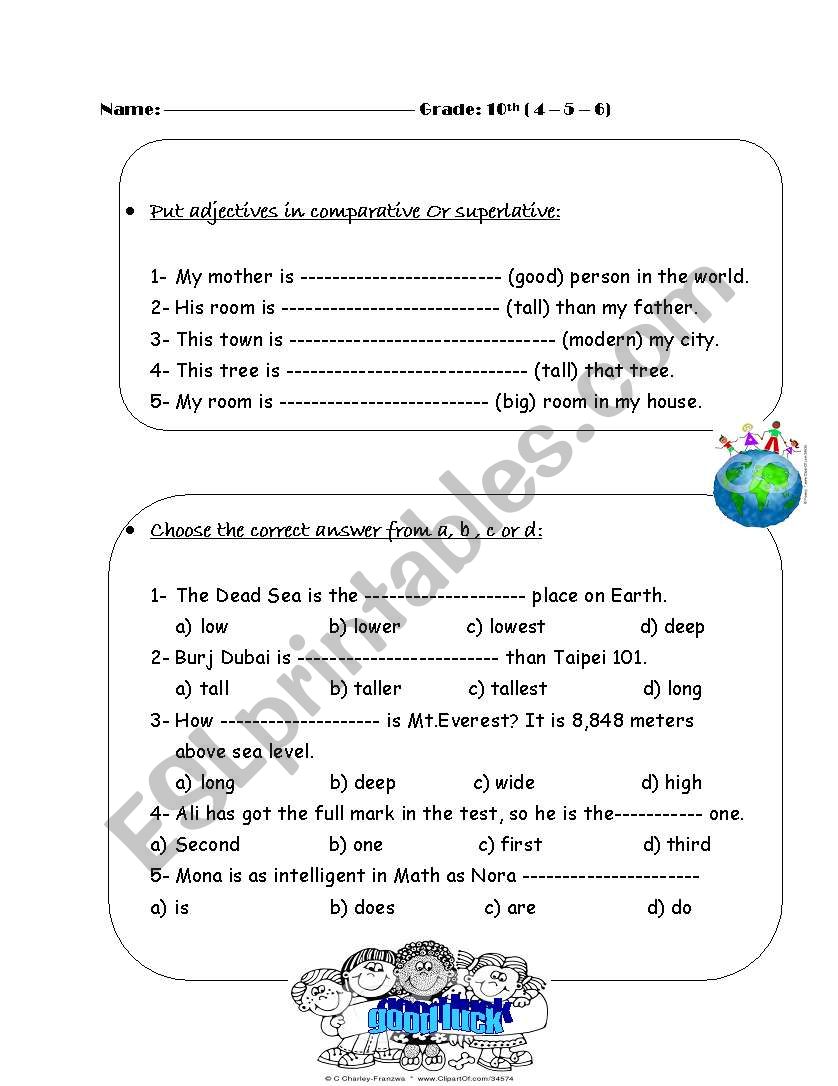 comparative ans superlative worksheet