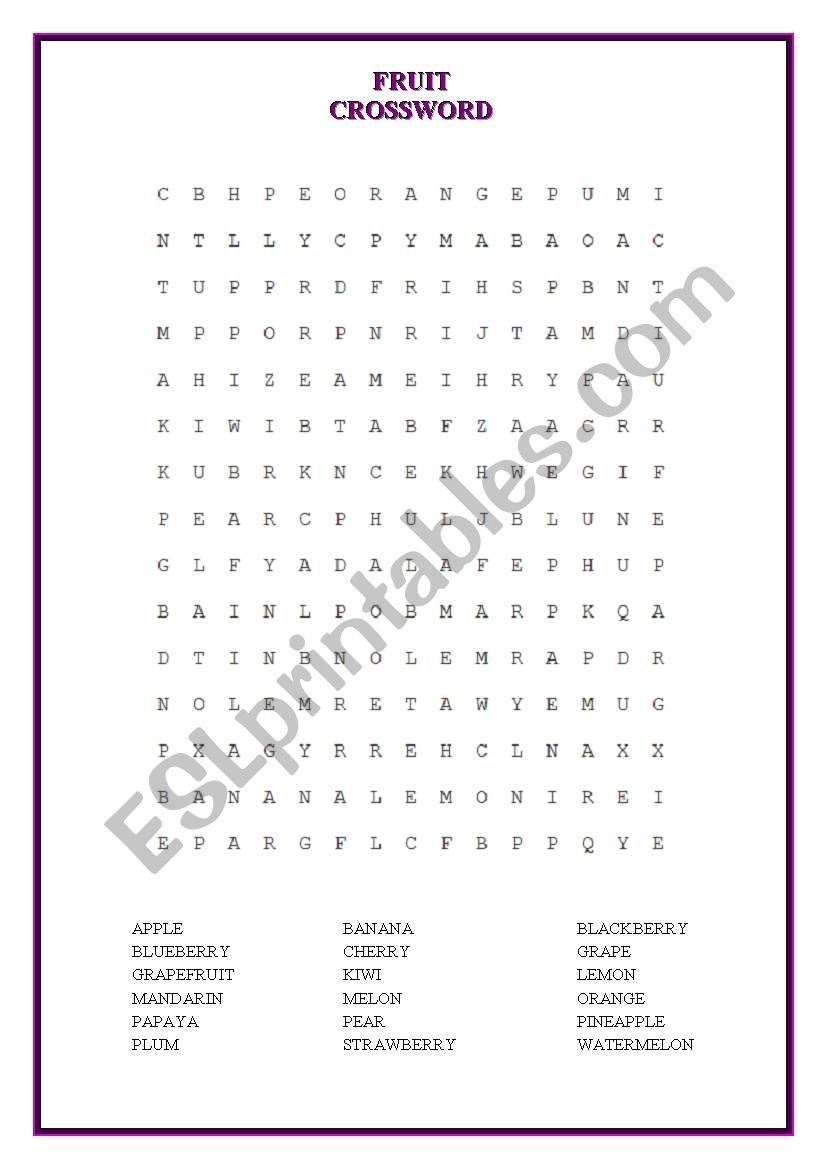 CROSSWORD (FRUIT) worksheet