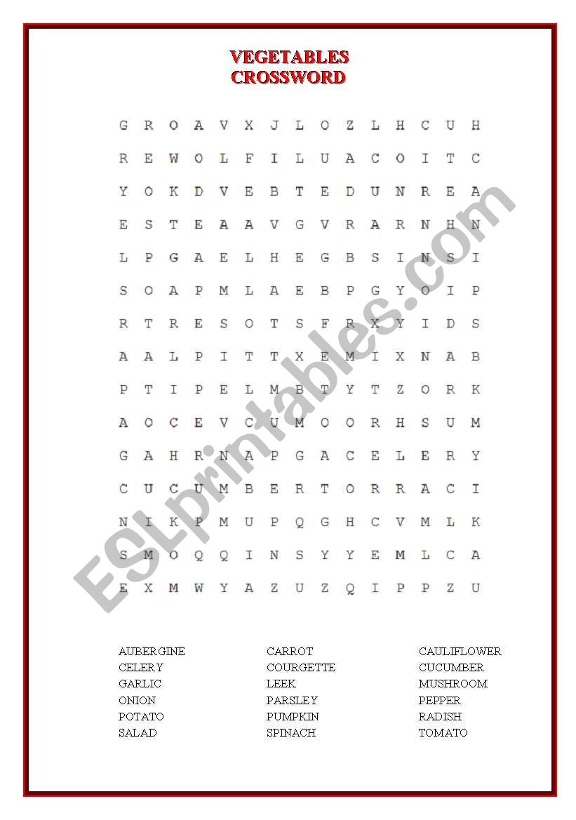 CROSSWORD (VEGETABLES) worksheet