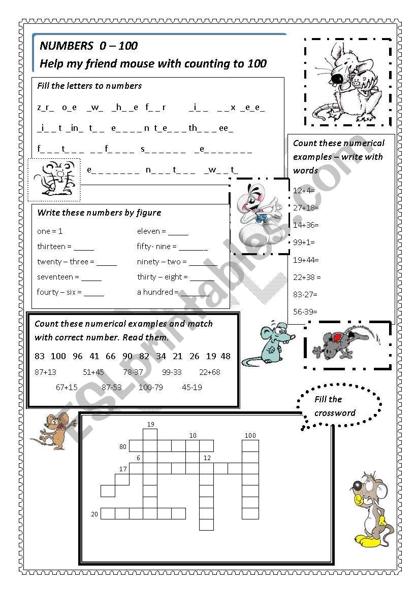 Numbers 0-100 worksheet