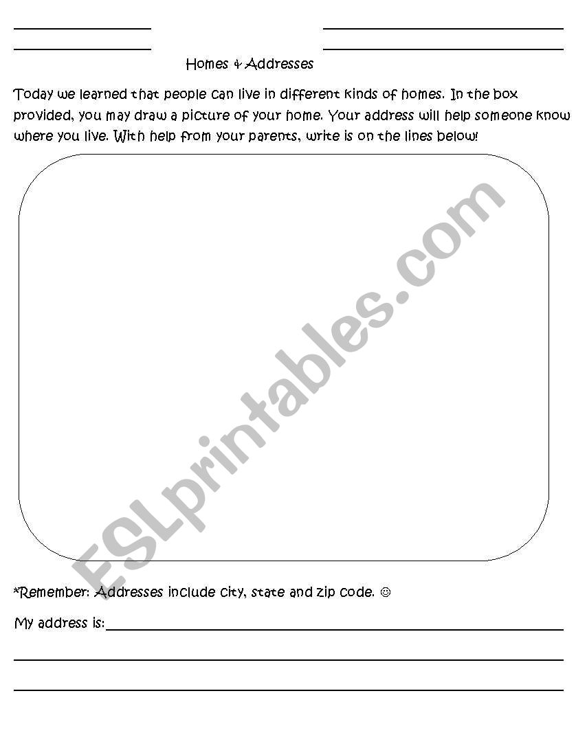 Learning your address worksheet