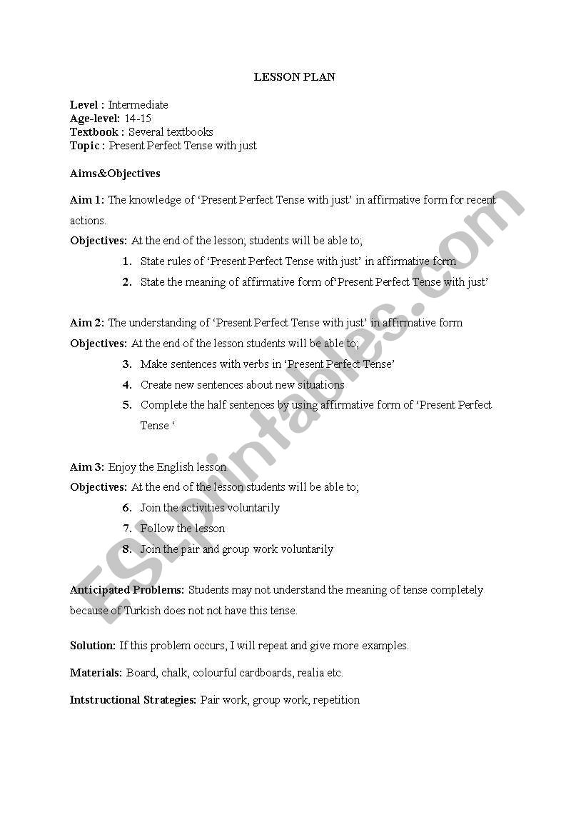 present perfect worksheet