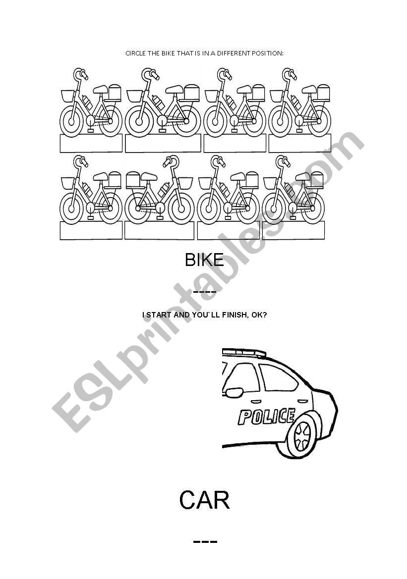 BIKE AND CAR ACTIVITIES worksheet