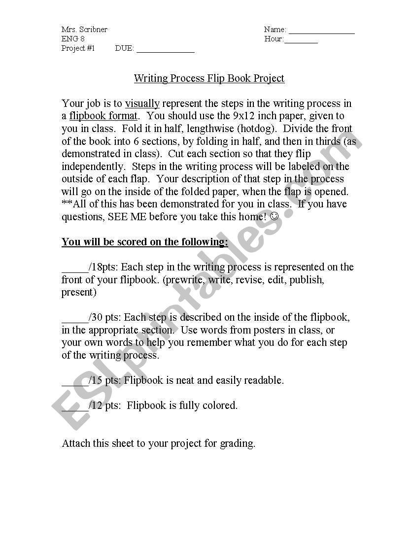 Writing Process Flip Book project 8th grade