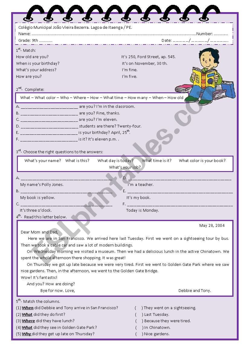 Question Words - Activities worksheet