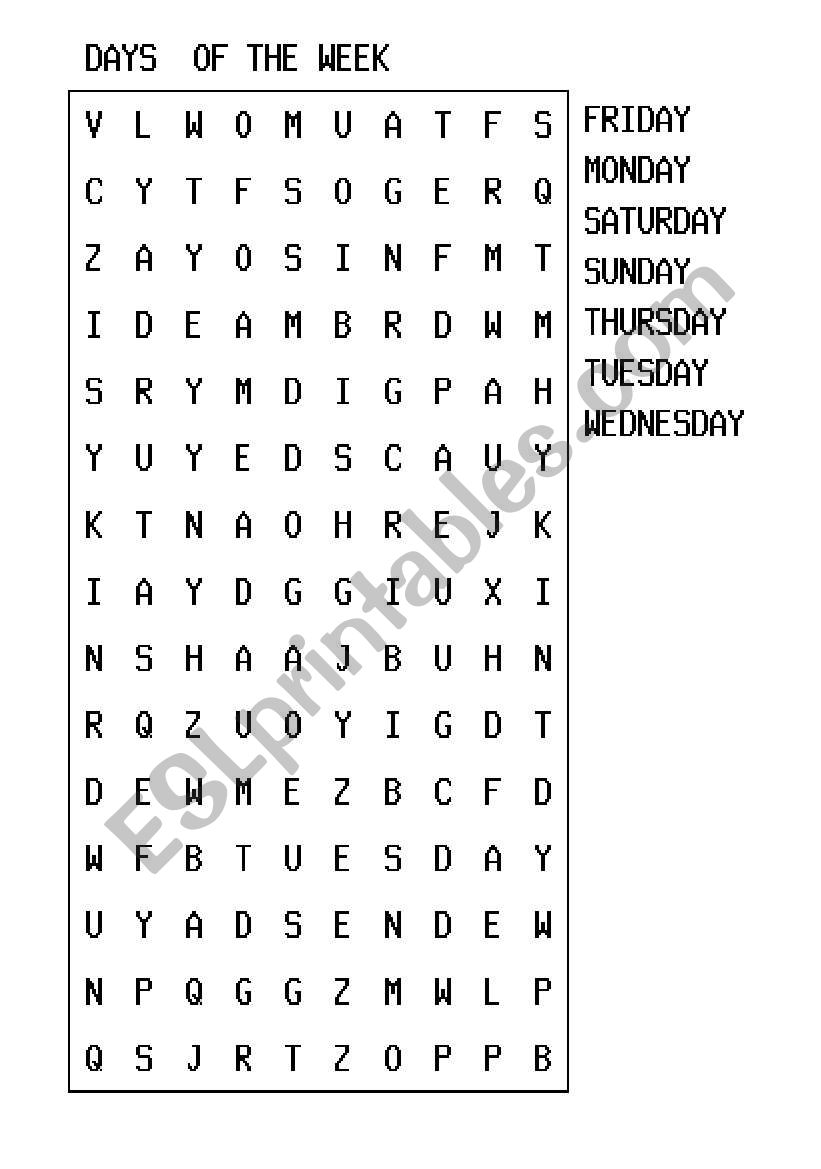 Days of the week worksheet