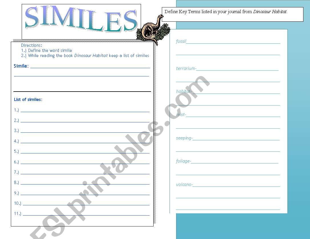 Similies & Journal worksheet