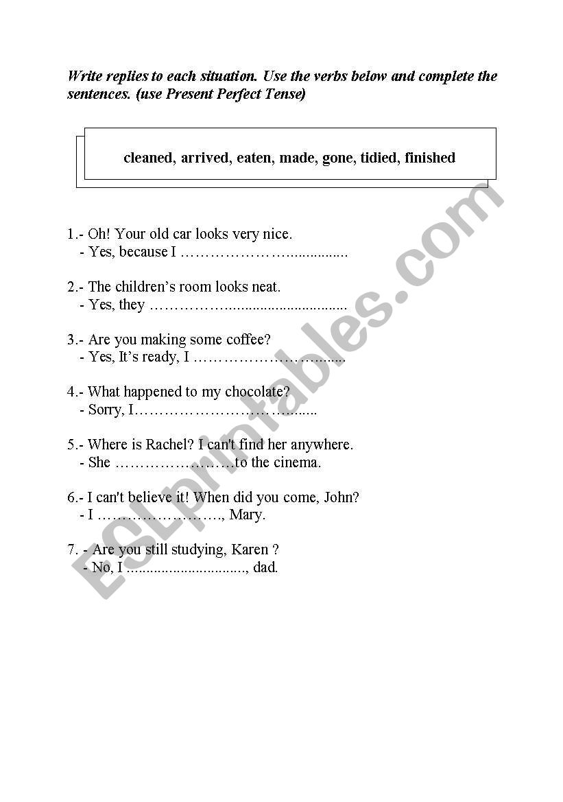 present perfect tence worksheet