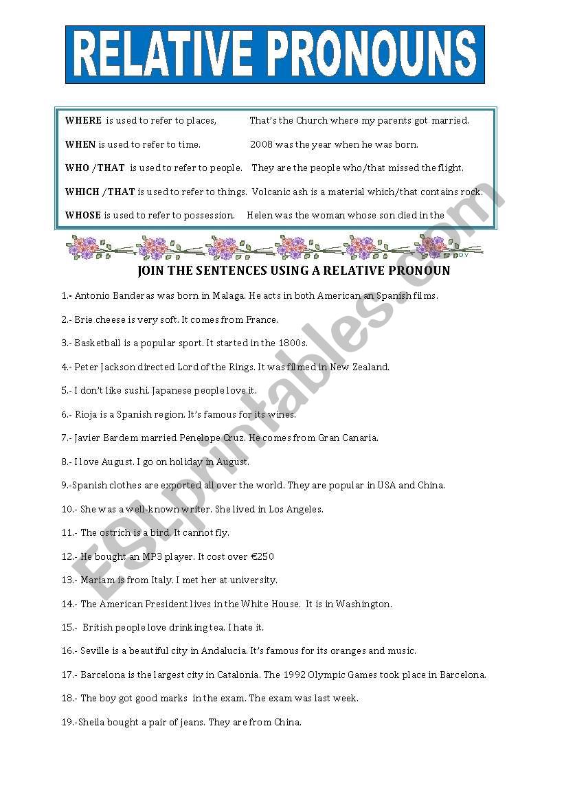 RELATIVE PRONOUNS worksheet