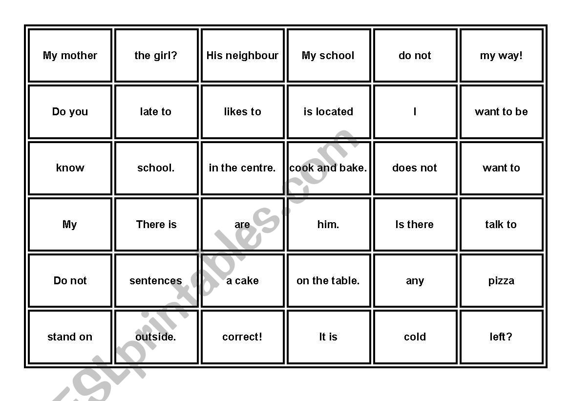 Sentences - game worksheet