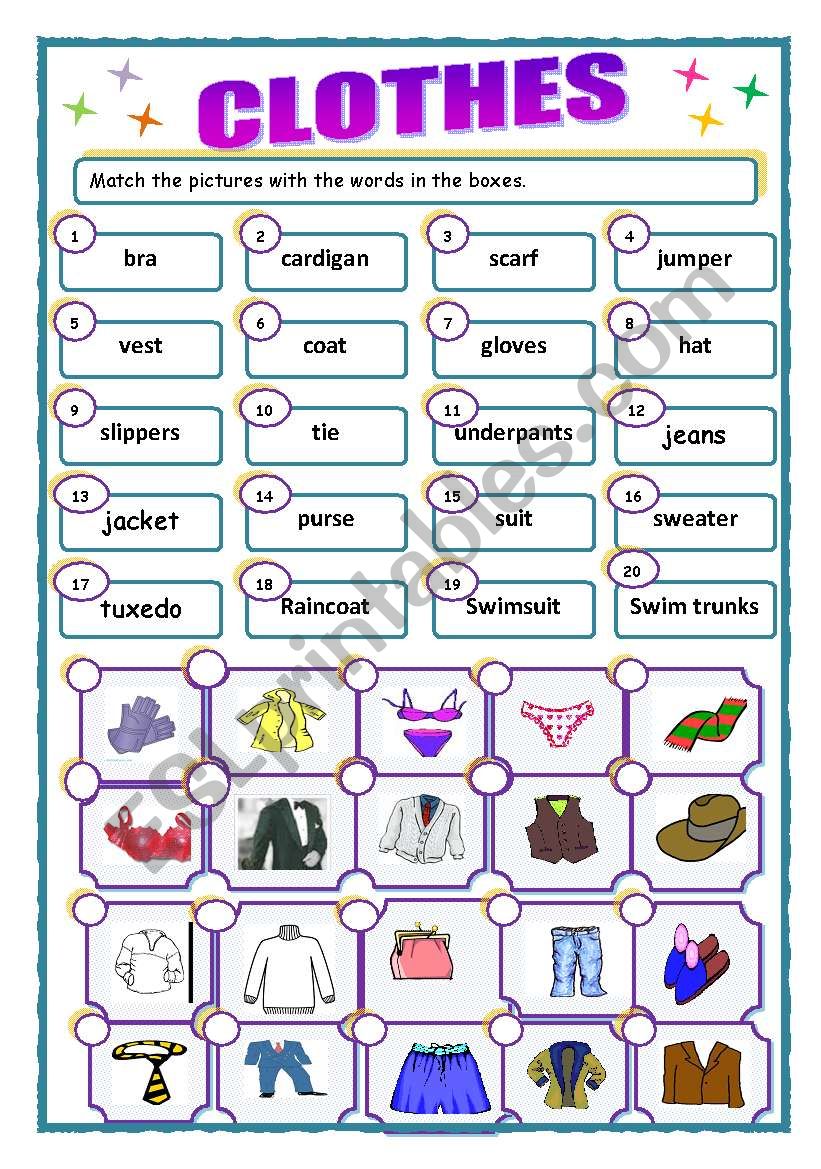 clothes worksheet