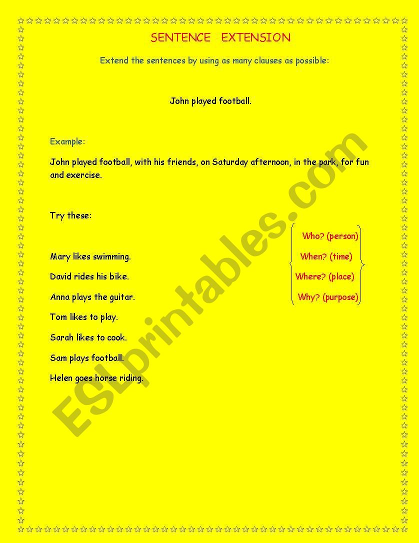 extend the sentence worksheet