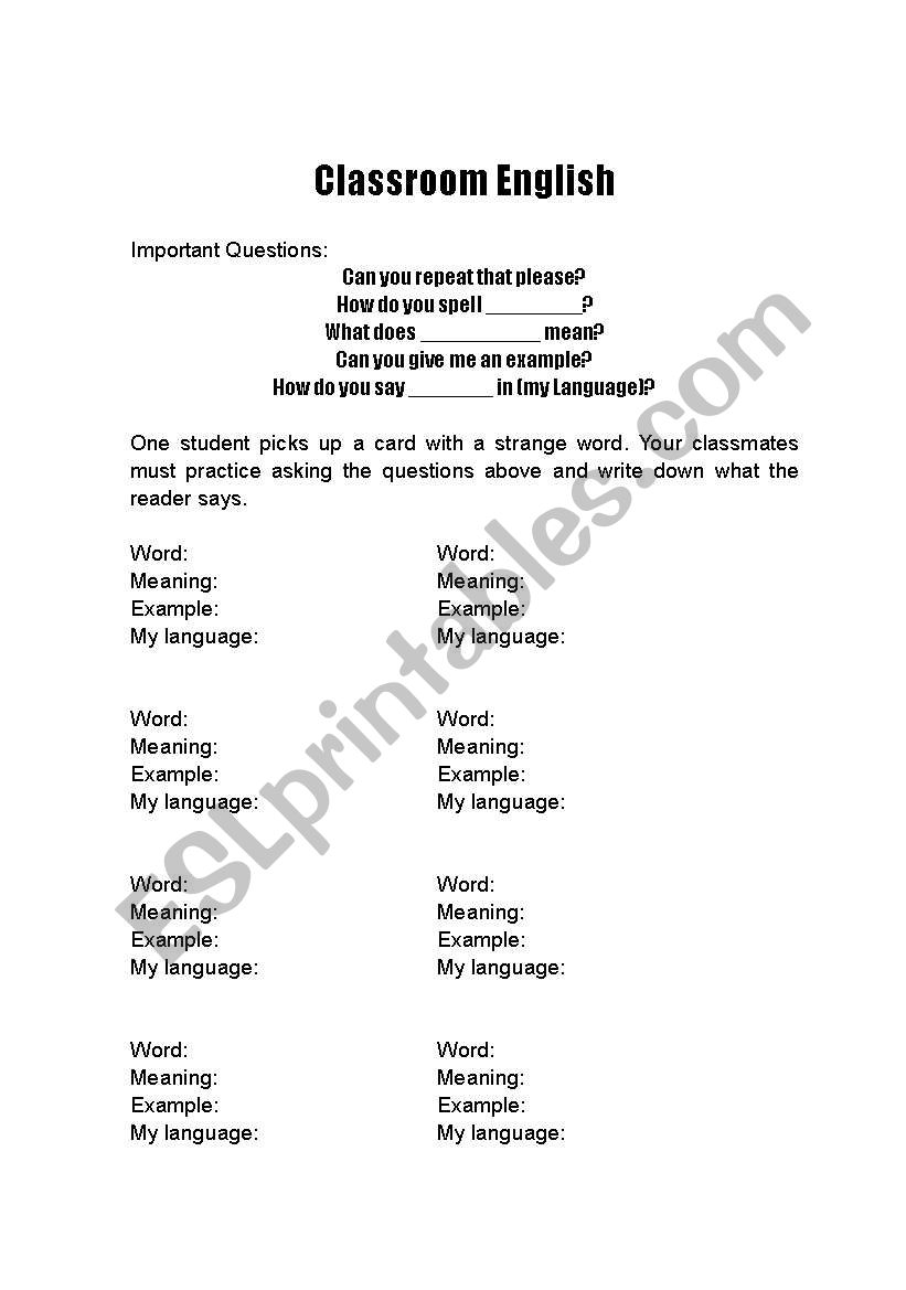 Classroom English  worksheet