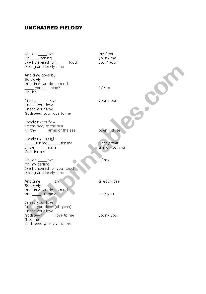 unchained melody worksheet