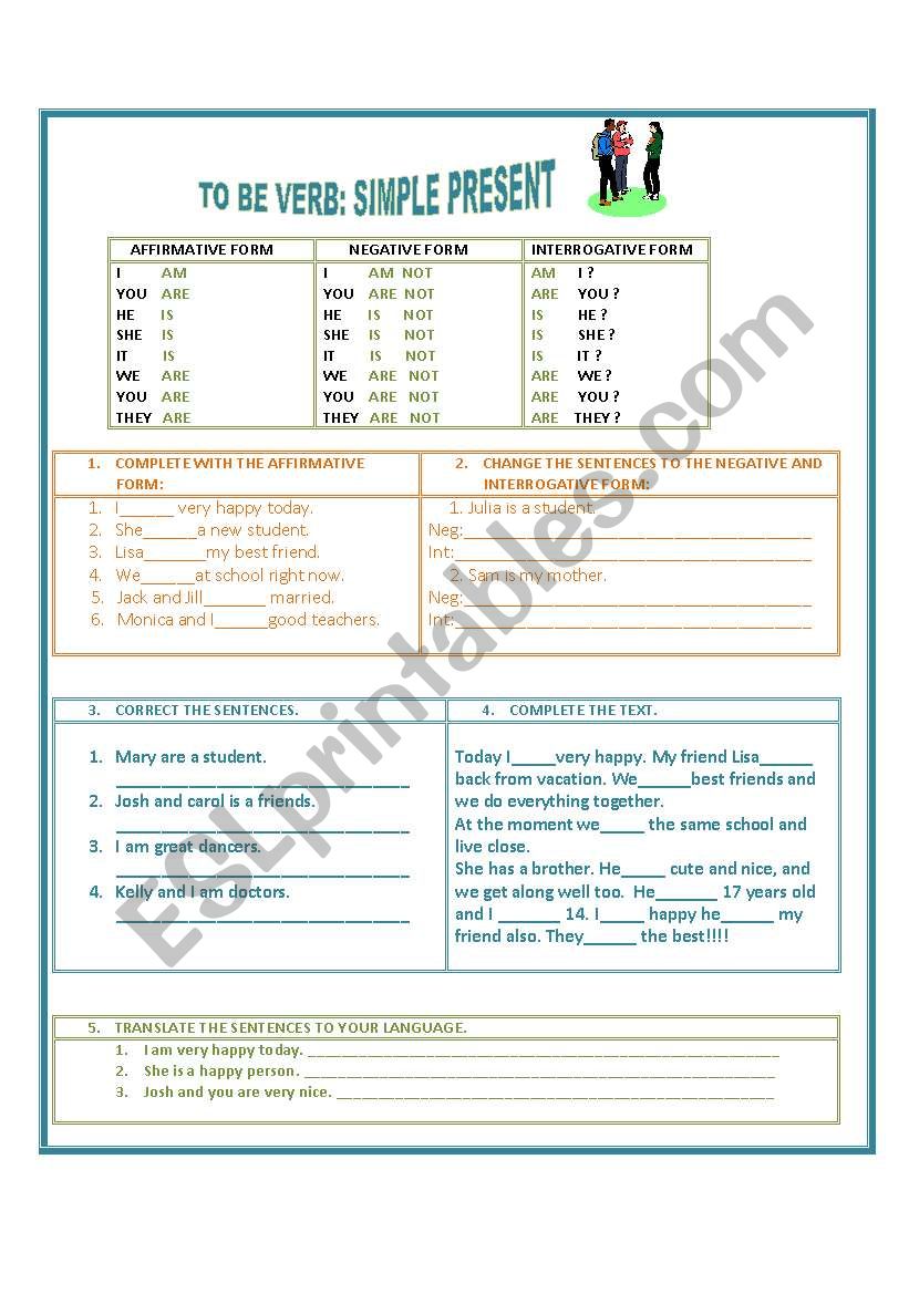 TO BE VERB- PRESENT worksheet