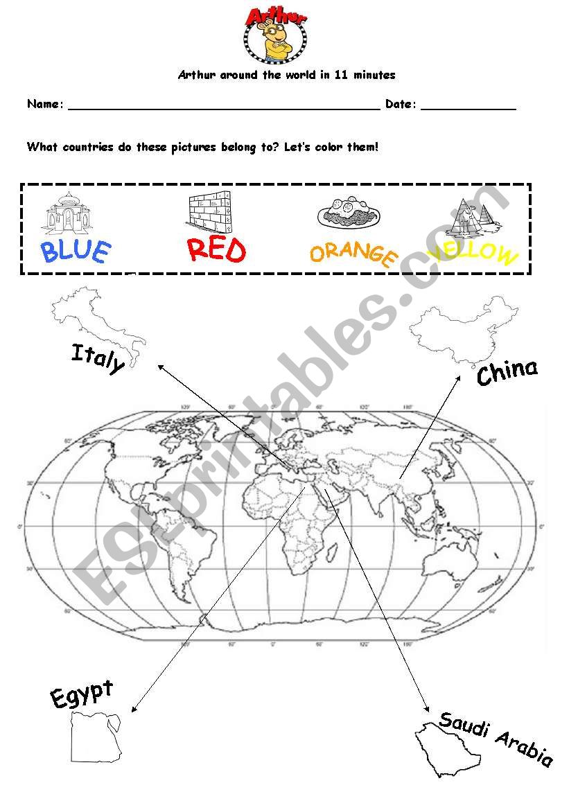 Arthur around the world  worksheet