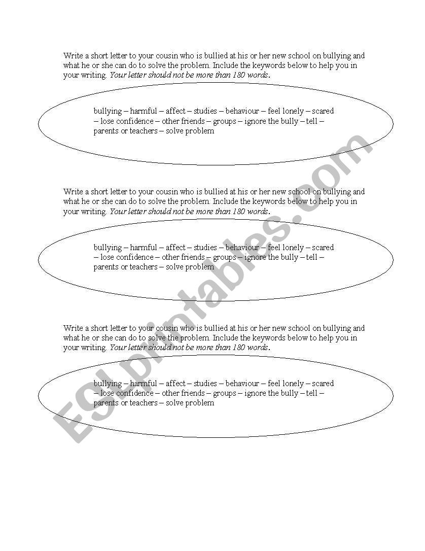 bully essay question worksheet
