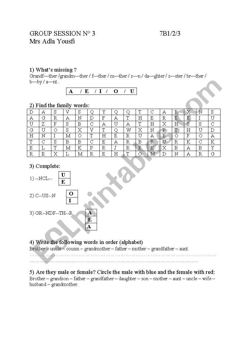 family worksheet