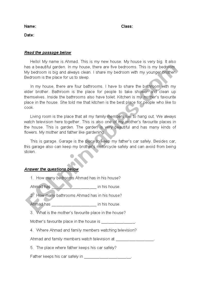 comprehension question worksheet