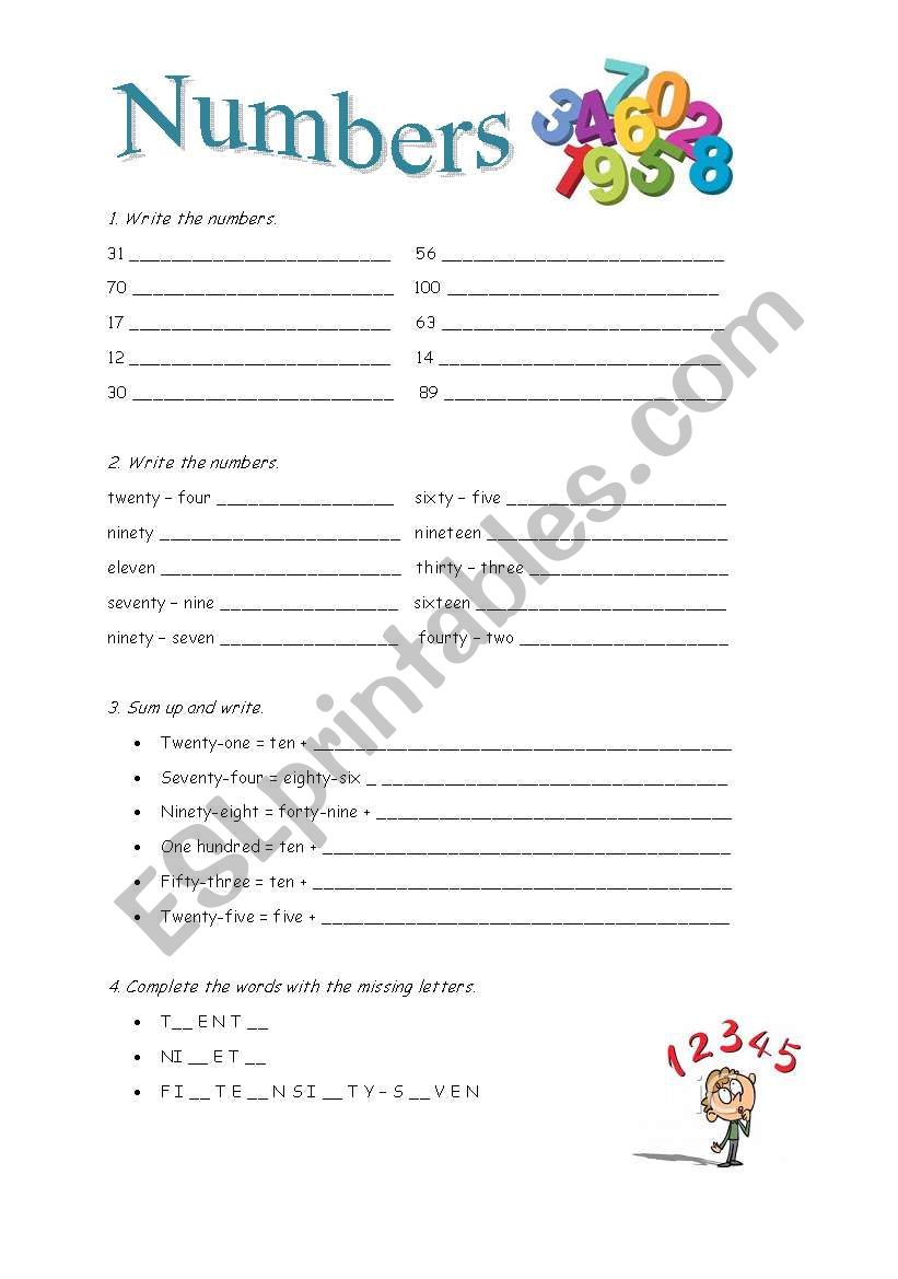 Numbers  worksheet