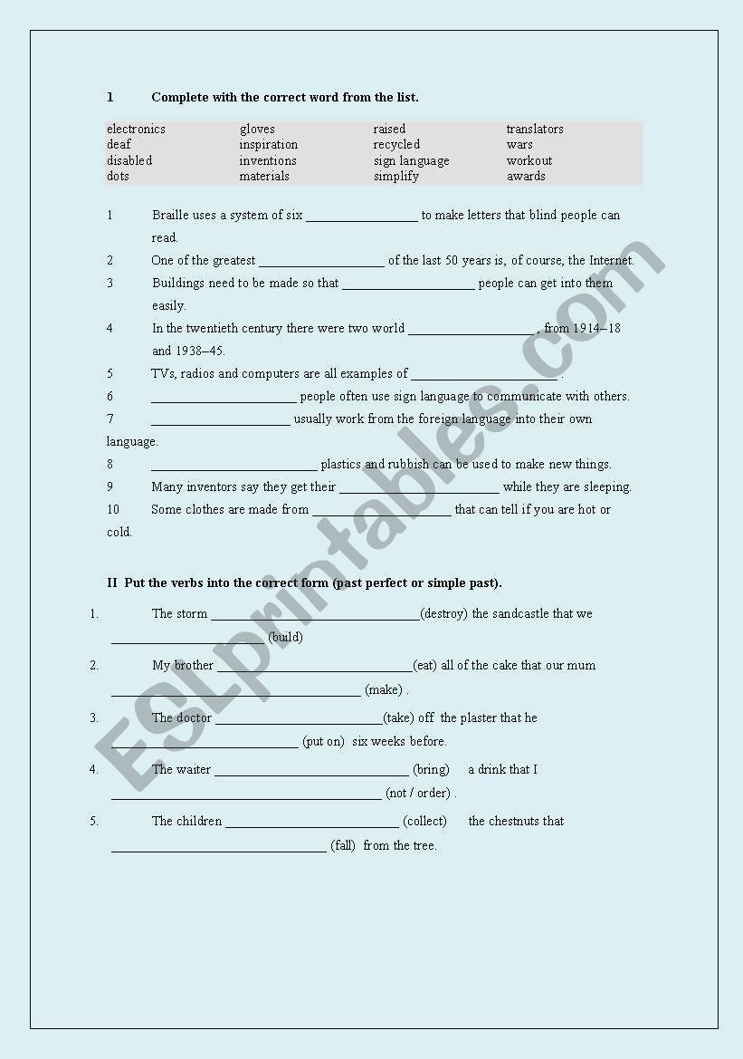 English Exam worksheet