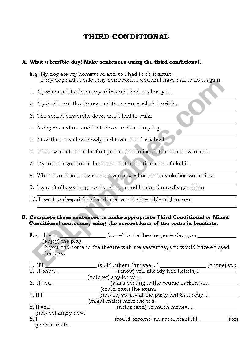 THIRD CONDITIONAL worksheet