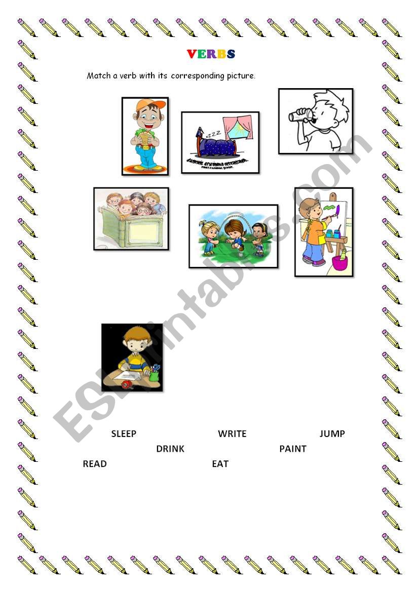 Main verbs for young learners worksheet