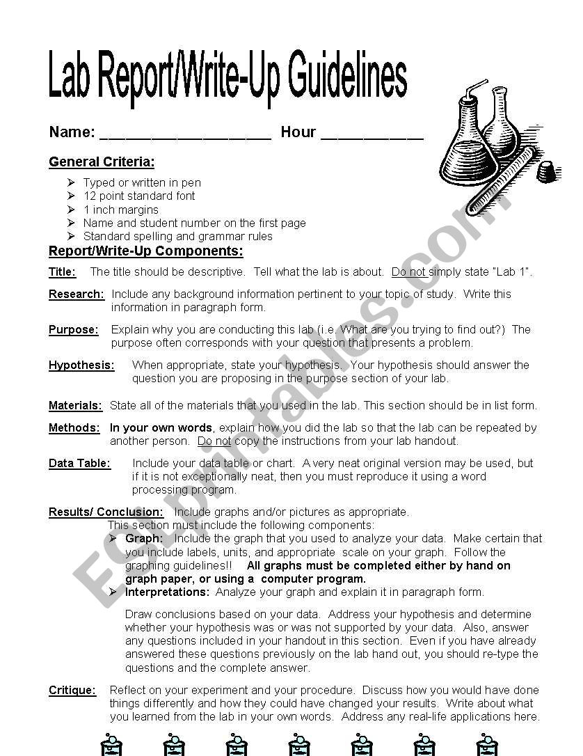 LAb Report Write-up - ESL worksheet by jlh29