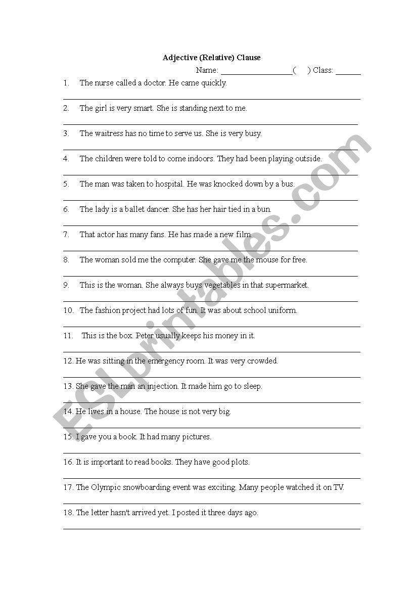 Relative Clause worksheet