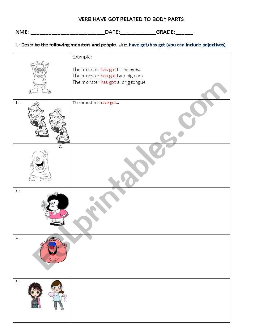 HAVE GOT AND BODY PARTS worksheet