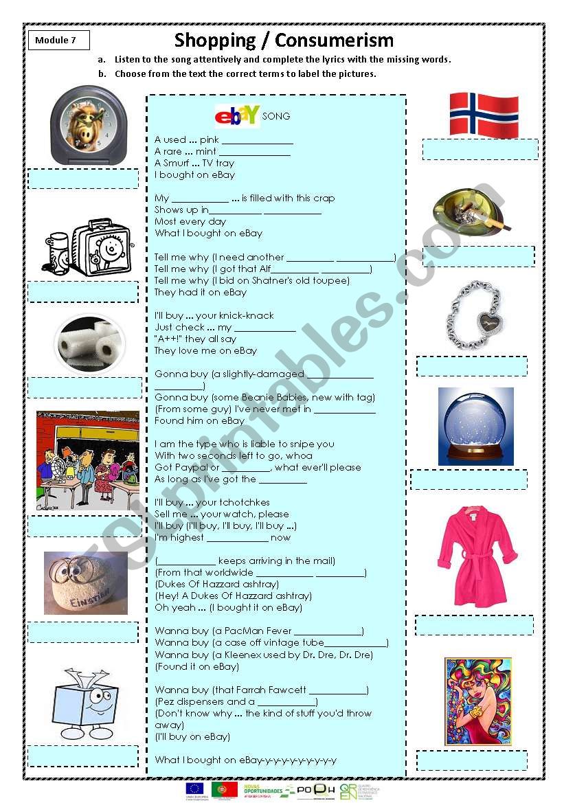 Shopping/consumerism worksheet