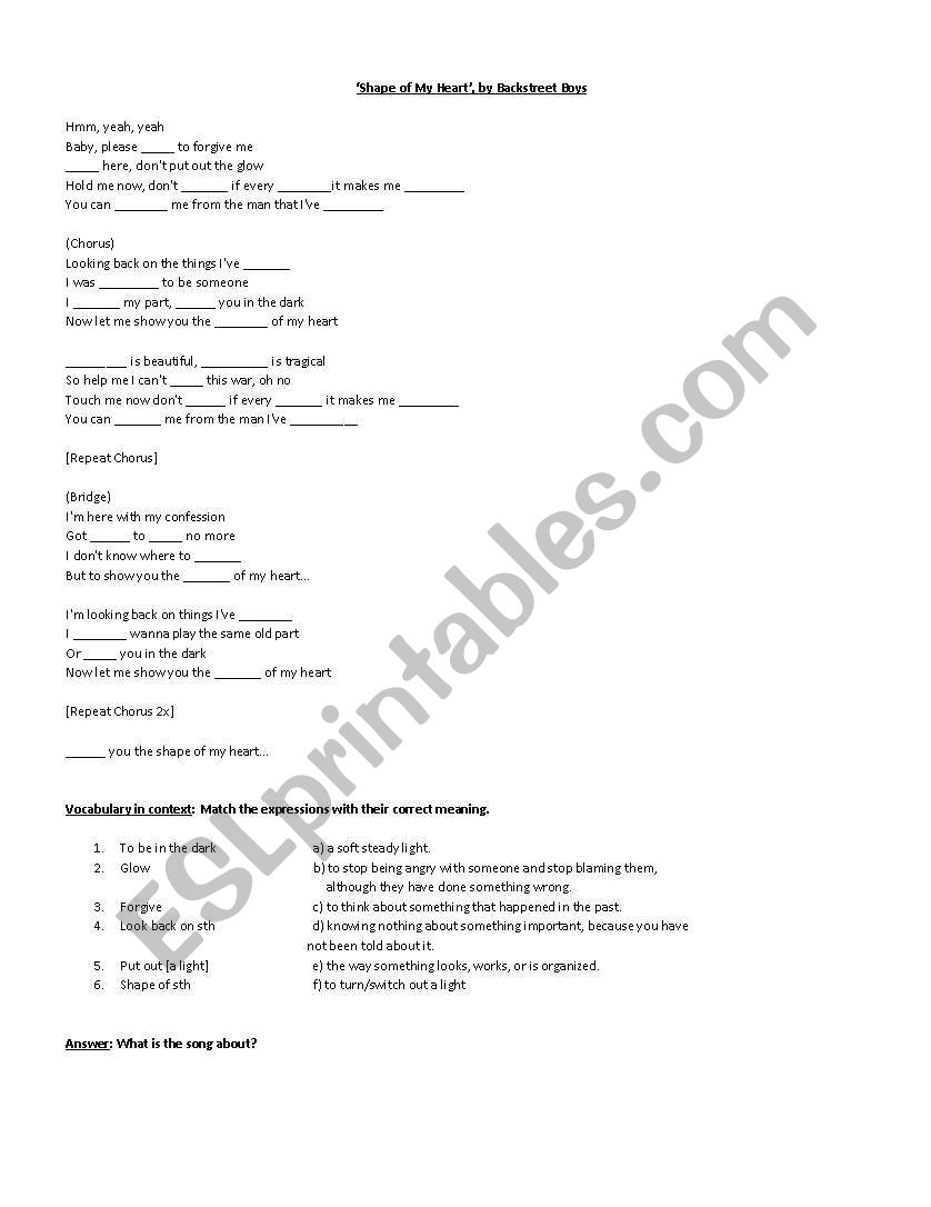 english worksheets the shape of my heart