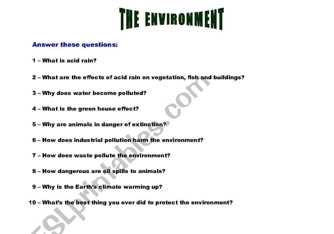 environment worksheet