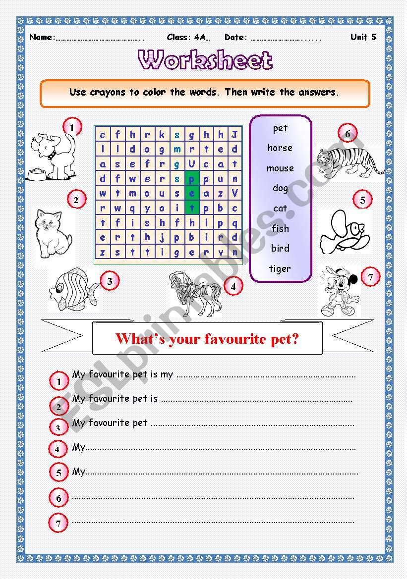 pets worksheet